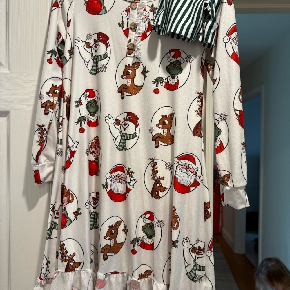 Kids White Holiday Character Nightgown with Festive Print